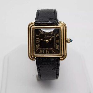 Cartier 18kt Yellow Ladies Black Watch!